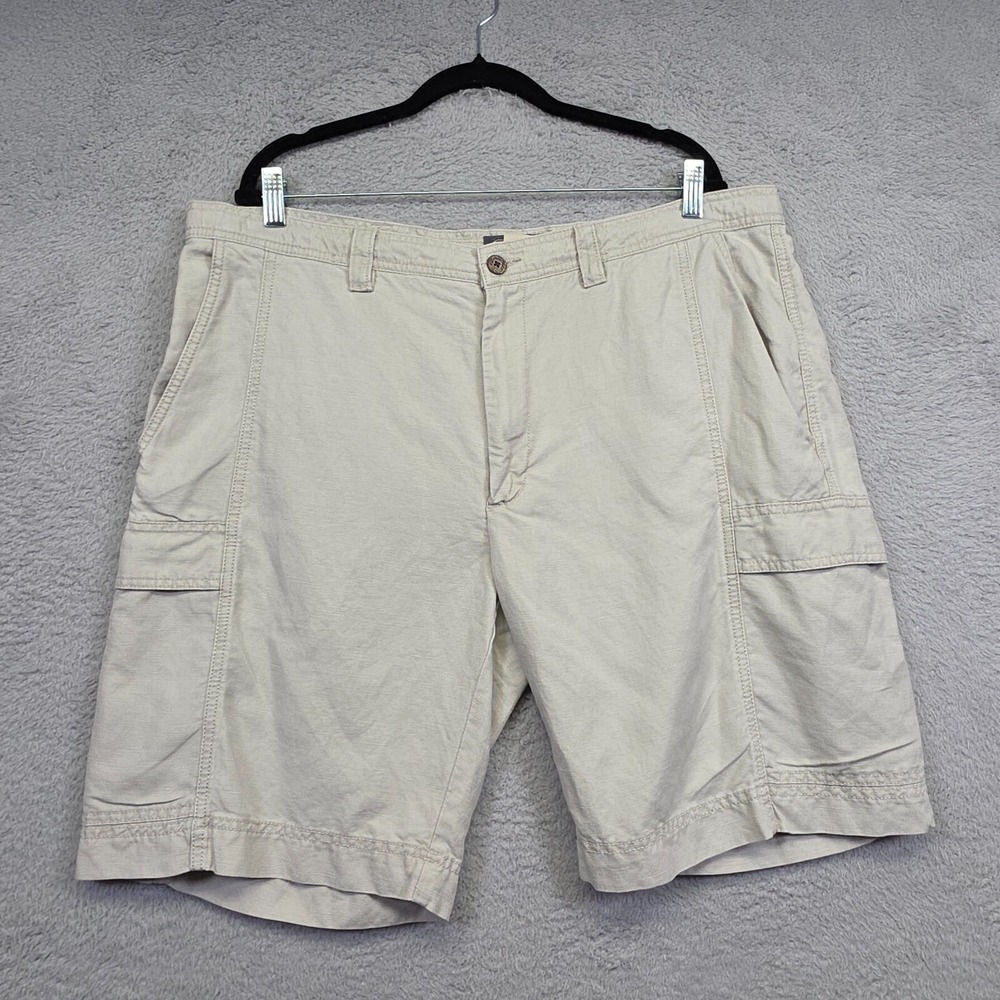 St Johns Bay Cargo Shorts Mens 40 Beige Linen Relaxed Fit Utility Hiking Outdoor